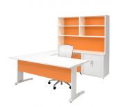 Symmetry C-Leg Desking – Straight Desk and Return with Modesty Panel, Mobile Pedestal, Tambour Unit and Open Hutch Unit on rear return